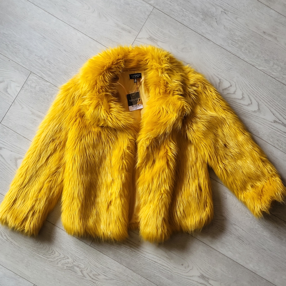 Topshop Yellow Fur Coat Hip Length